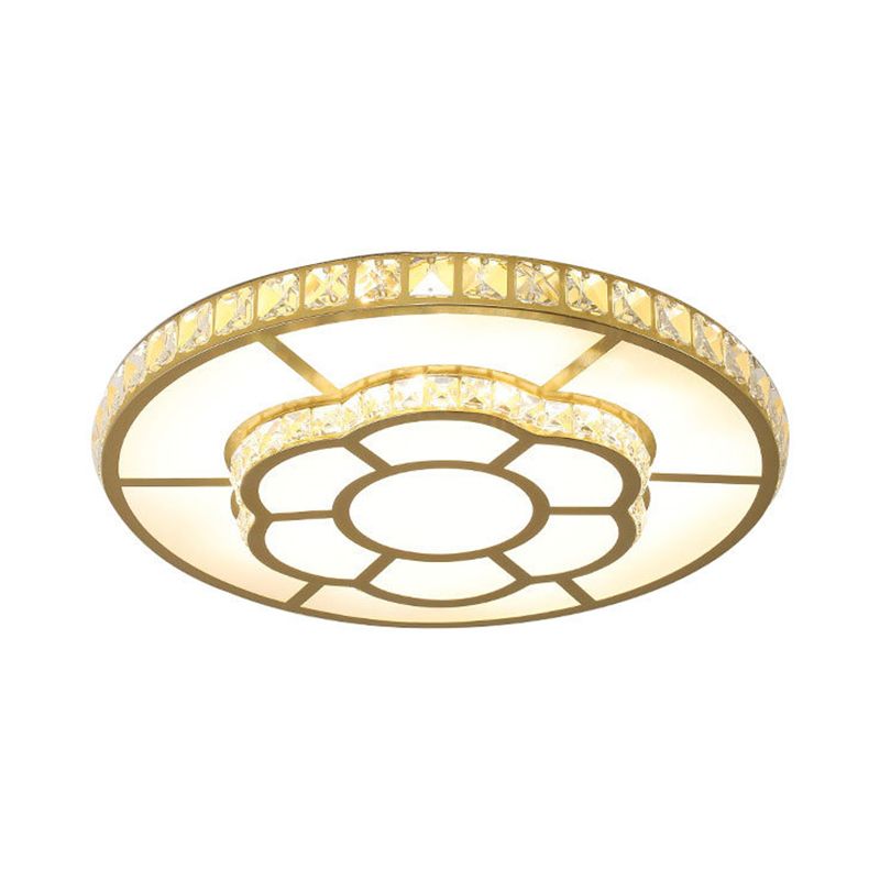 Acrylic Bloom Flush Mount Lamp Minimalism LED Gold Ceiling Flush with Crystal Block Deco in Warm/White Light