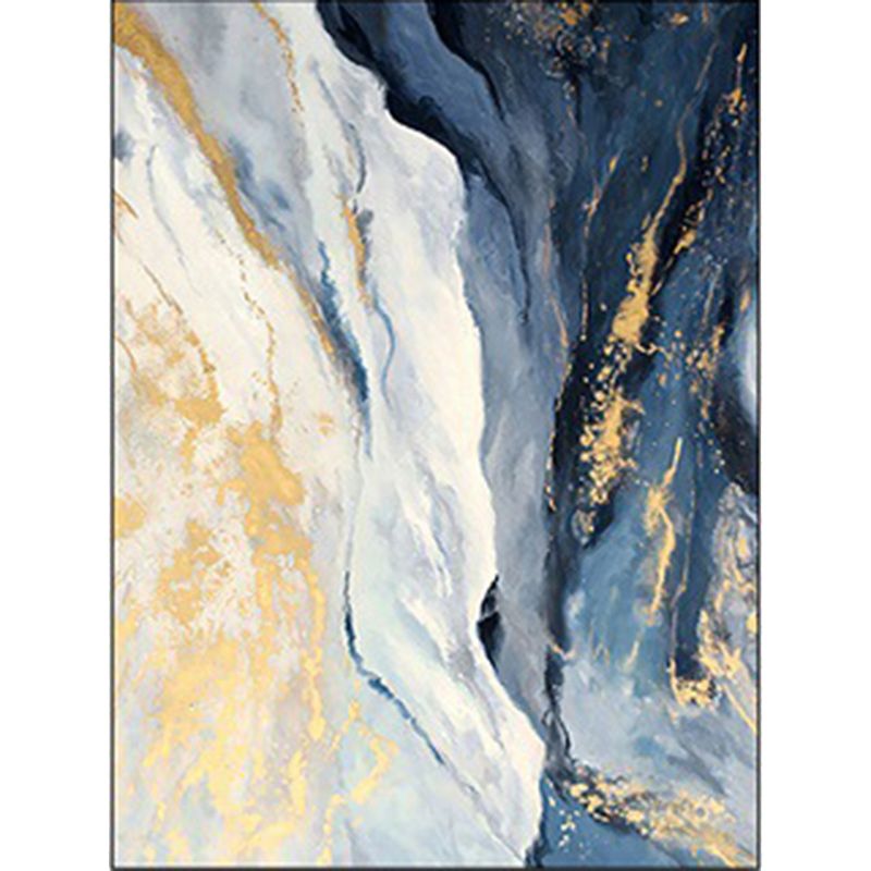 Unique Oil Painting Rug Blue and Yellow Modern Rug Polyester Washable Anti-Slip Backing Carpet for Living Room