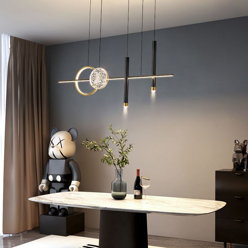Nordic Linear Island Chandelier Light Metal Dinning Room LED Island Lightture en or-noir