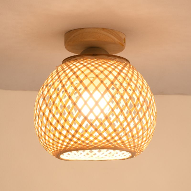 Asia Sphere Ceiling Flush Mount Bamboo Ceiling Mounted Fixture in Beige