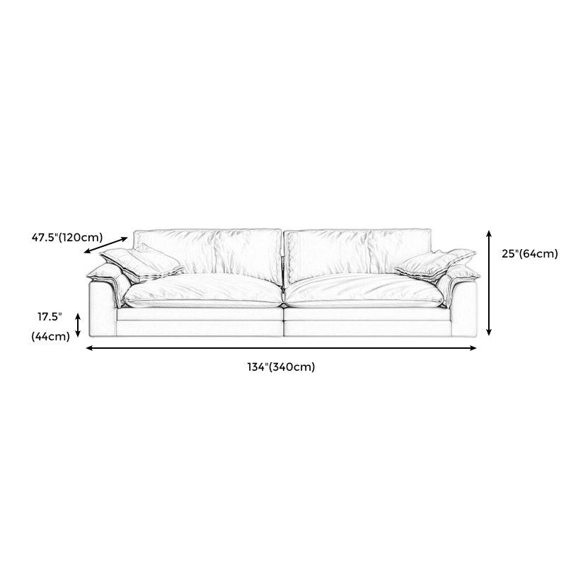 Grey Contemporary Faux Leather Pillow Top Arm Sofa with Loose Back for Living Room