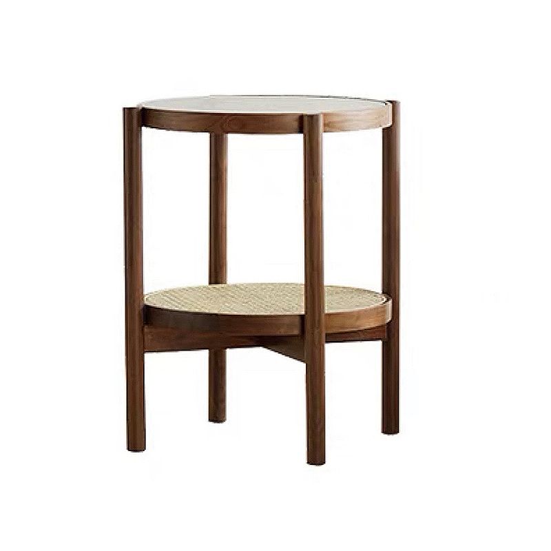 4 Legs Bunching Table with Solid Wood Base Round Coffee Table with Tempered Glass Top