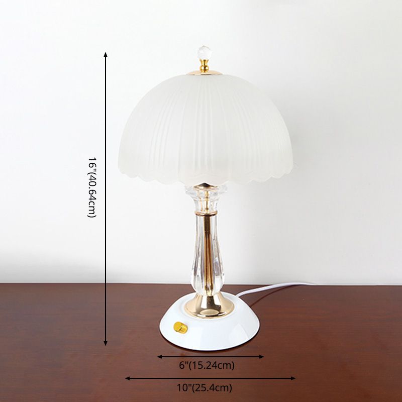 Lampada da tavolo a cupola in stile minimalista in vetro smerigliato per soggiorno singolo, lampada da notte in bianco