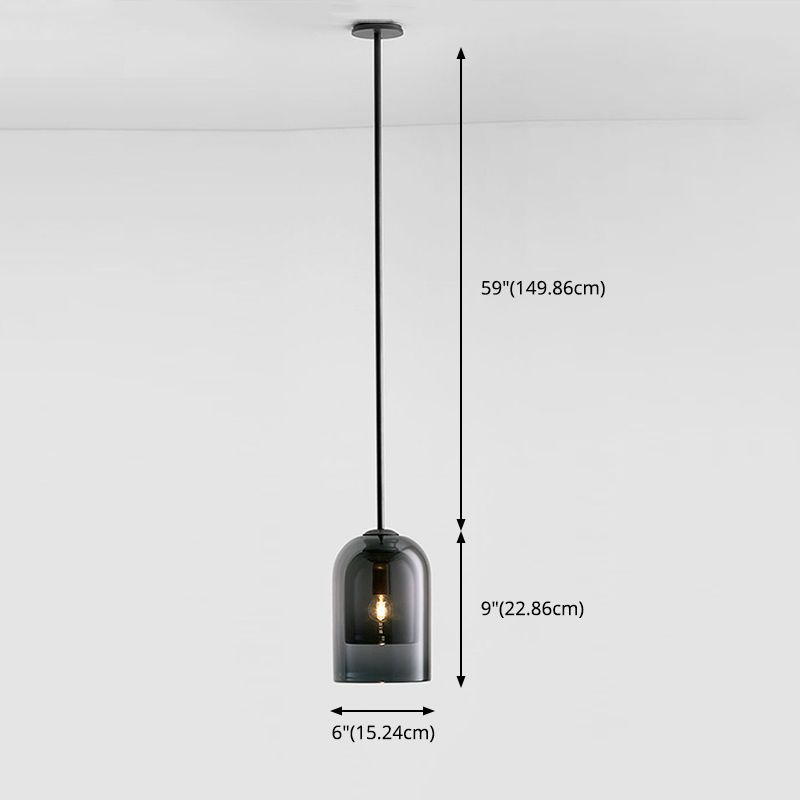 Double Glass Shade Mini Bell Shaped Hanging Light Contemporary Minimalism Single Bulb Lighting Pendant with 59" Adjustable Suspension Wire
