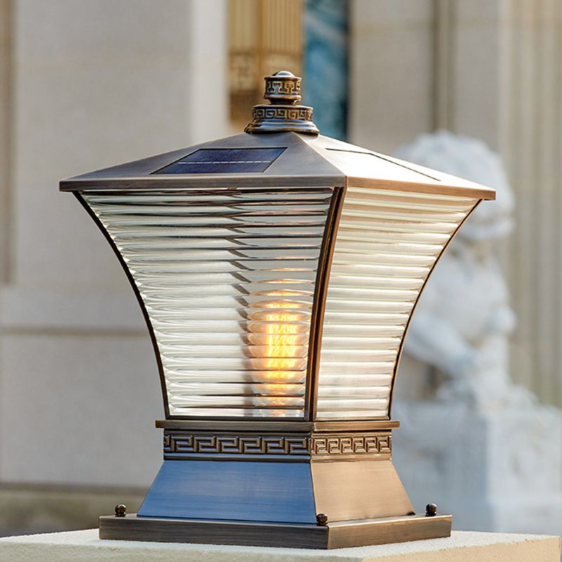 Modern Pillar Light Geometric LED Solar Lighting Fixture for Backyard