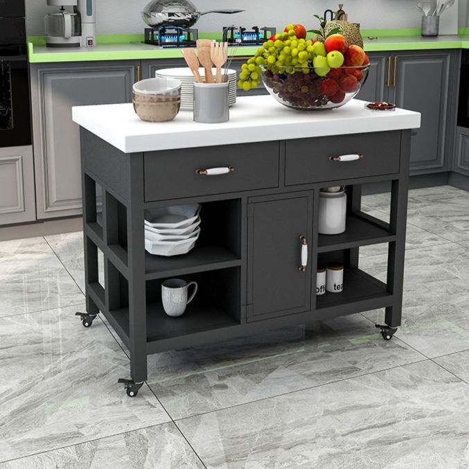 Industrial Rolling Kitchen Island Table Stone Kitchen Island, 33.46" High