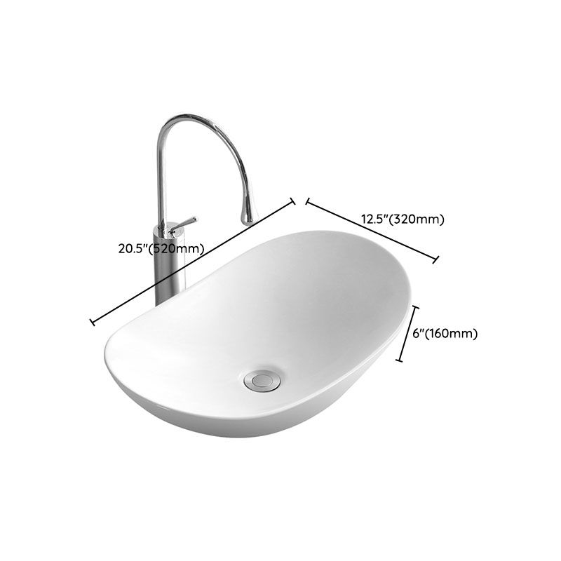 Modern White Vessel Sink Porcelain Vessel Bathroom Sink with Faucet