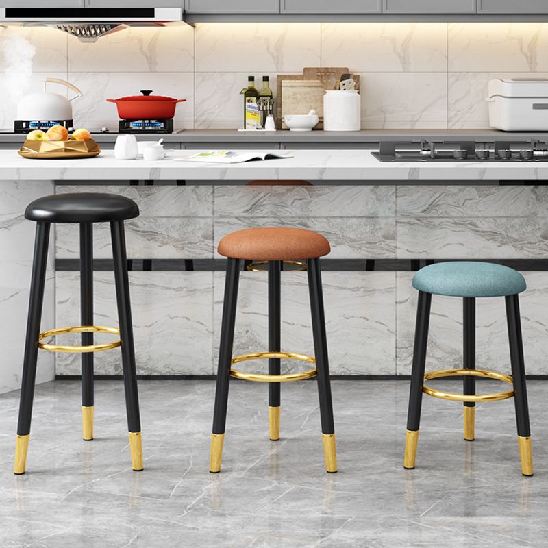 Scandinavian Style Steel Legs Bar-stool Round Seat Single Counter Stool for Kitchen Bar