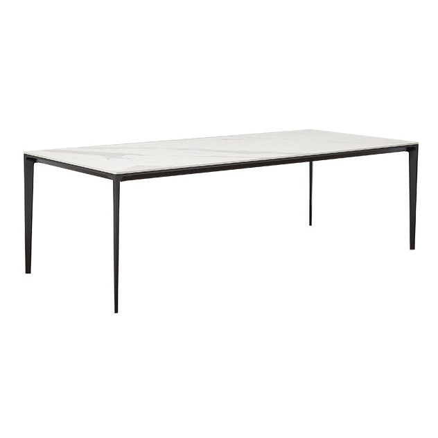 Metal Contemporary Rectangular Table High Gloss White Sintered Stone Dining Table with 4 Legs