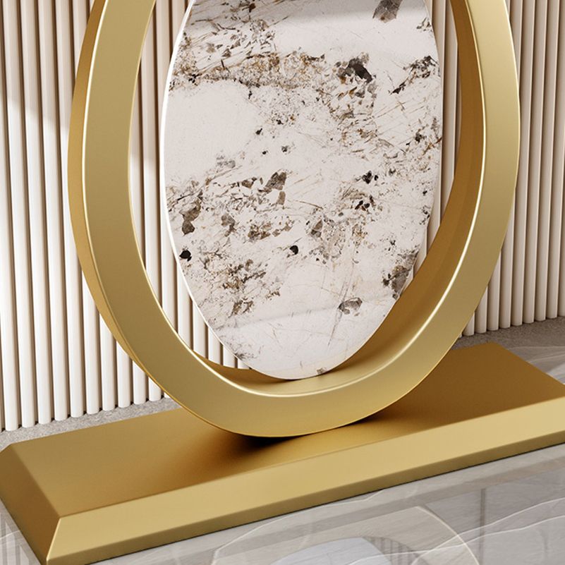 Glam Stone Accent Table Half Moon Console Sofa Table for Hall
