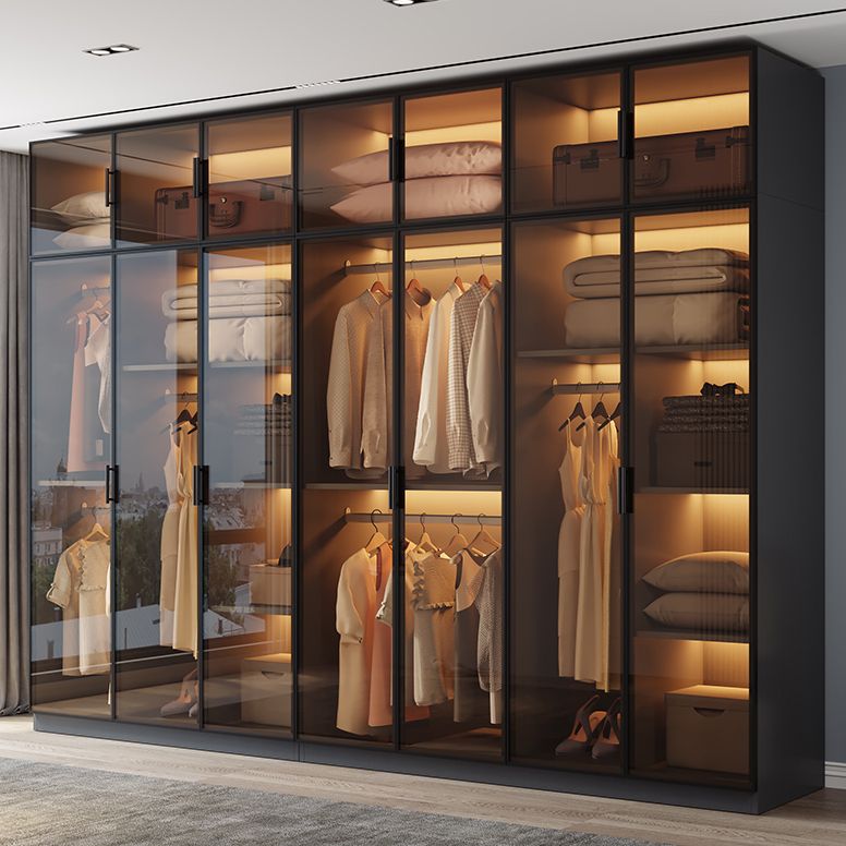 Freestanding Tempered Glass Wardrobe Modern Wardrobe with Garment Rod