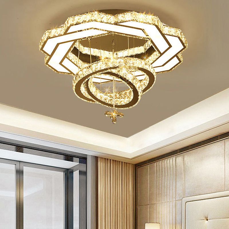 Zilverringen plafond spoeling licht eigentijdse kristallen led spoeling mount lamp armatuur voor slaapkamer