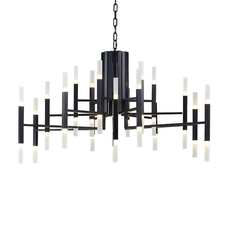 Modern Luxury Linear Pendant Light Electroplate Metal Chandelier with Acrylic Shade