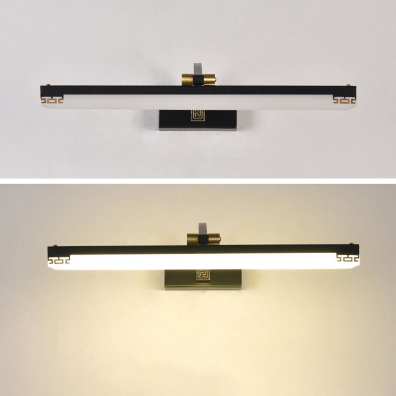 Chinese Style Mirror Cabinet Bathroom Wall Lights Black Metal Linear Shade LED Ambient Vanity Lighting