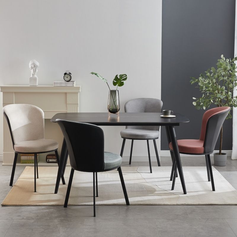 Glam Style Upholstered Armless Side Chair Metal 4 Black Finish Legs Solid Back Chairs