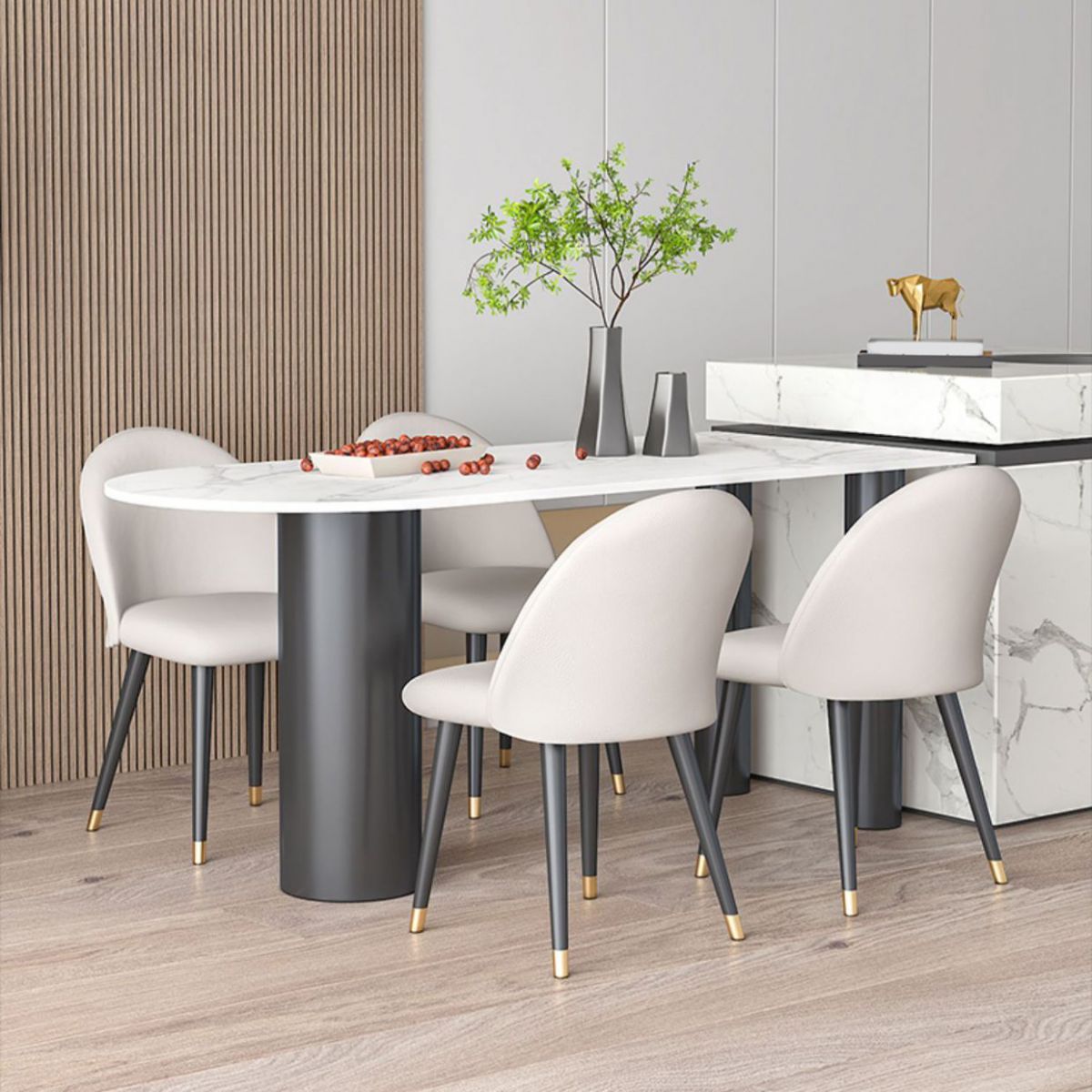 Glam Style Sintered Stone Dining Set Rectangle 1/4/5/6 Pieces Dining Set for Dining Areas