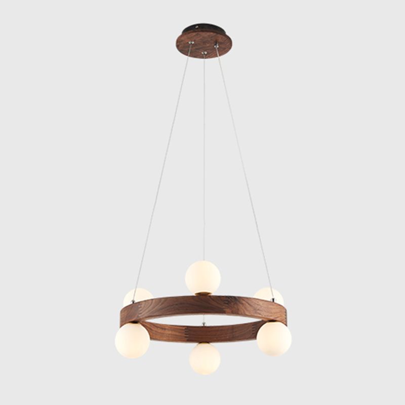 Brown Chandelier Light Fixtures Modern Multi-Head Hanging Lamps with White Glass Shade