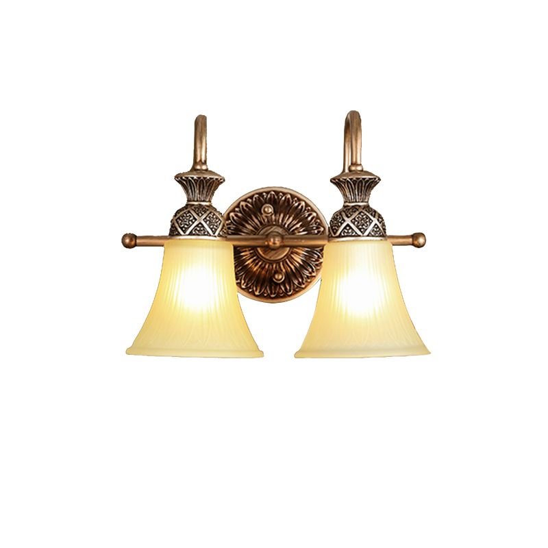 Frosted Glass Bell Vanity Lighting Classic 2/3 Lights Bathroom Wall Mounted Lamp in Bronze