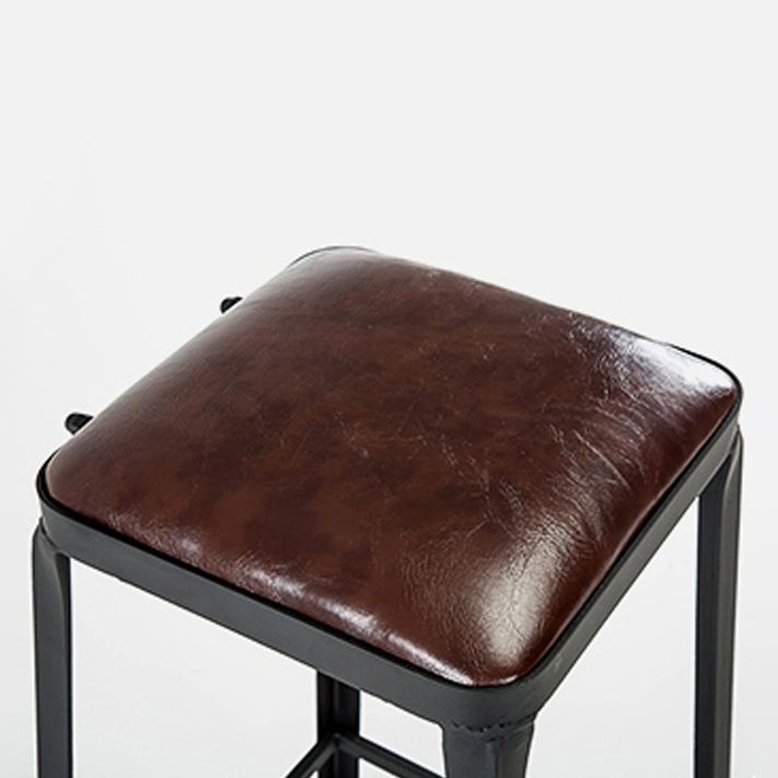 Industrial Footrest Armless Barstool Leather Stackable Coffee Shop Stool