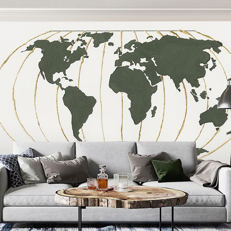 Green Modern Mural Wallpaper Extra Large World Wall Art for Coffee Shop