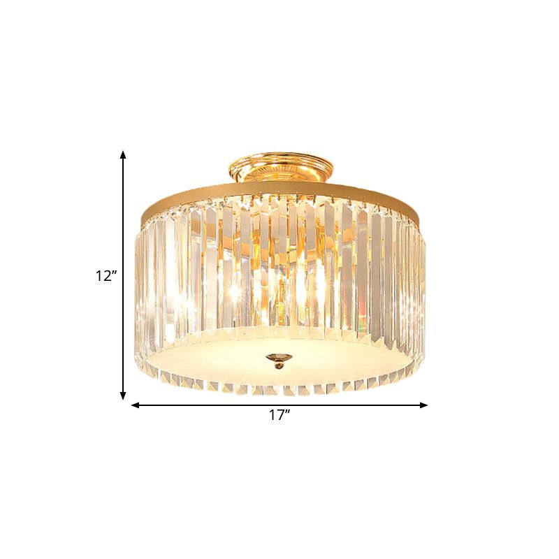 Gold Round Semi Mount Lighting Contemporary Crystal Rod LED Ceiling Fixture for Bedroom