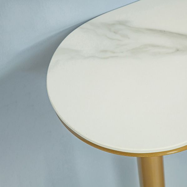 White Stone Glam Indoor Bar Dining Table Gold Double Pedestal Bistro Table with Shelve