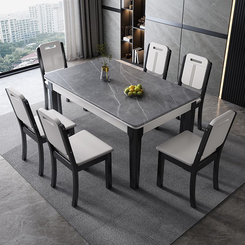 Mid-Century Rectangle Dining Table Sintered Stone Table with 4 Legs Base