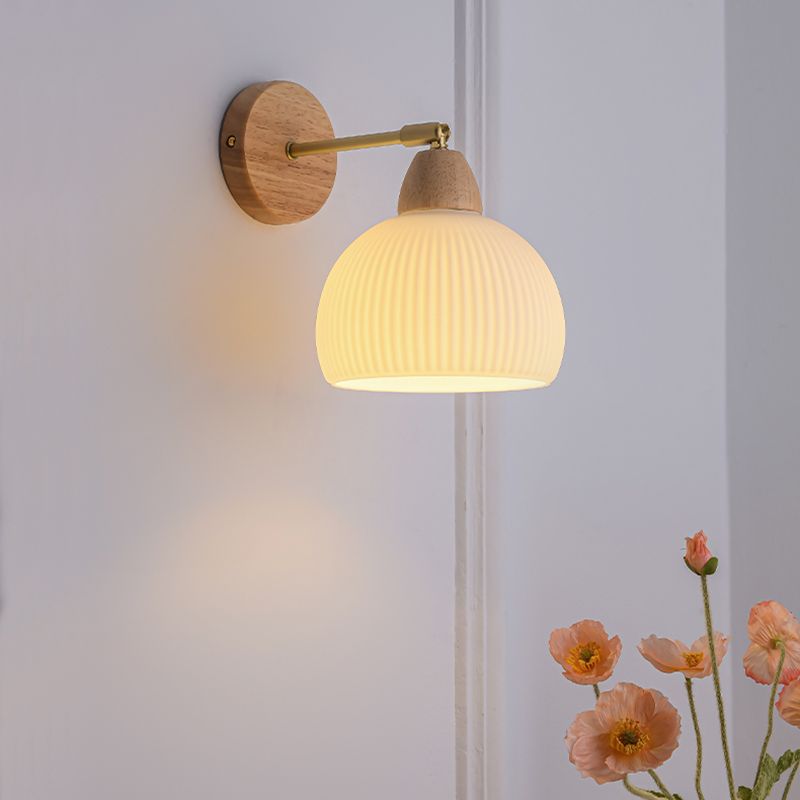 Modern Glass Shade Wall Light Fixture Wooden Wall Light Sconce for Bedroom