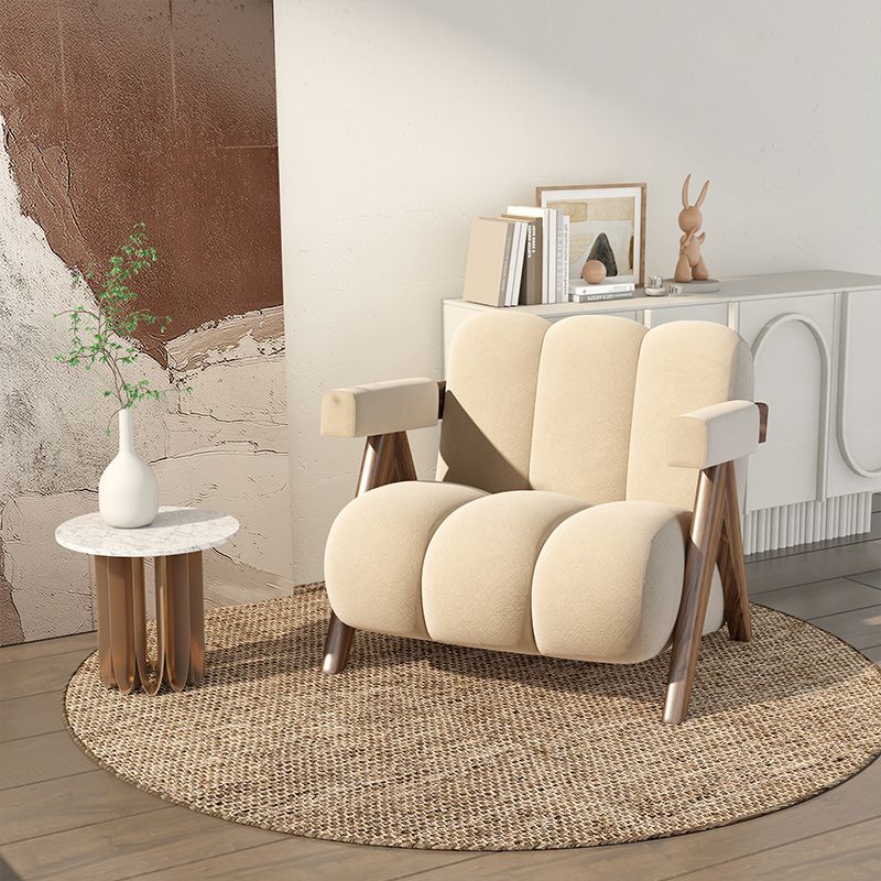 Scandinavian Wood Frame Lounge Chair Sewn Pillow Back Arm Chair