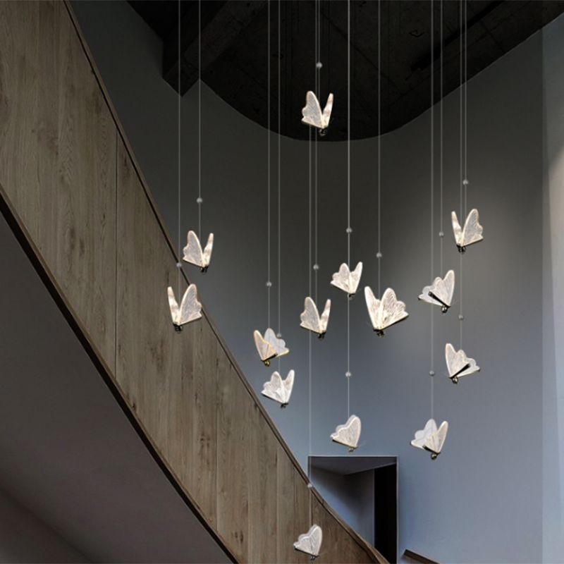Moderne LED hanger Gold Finish Butterfly Suspension Lighting met acrylschaduw voor trappen