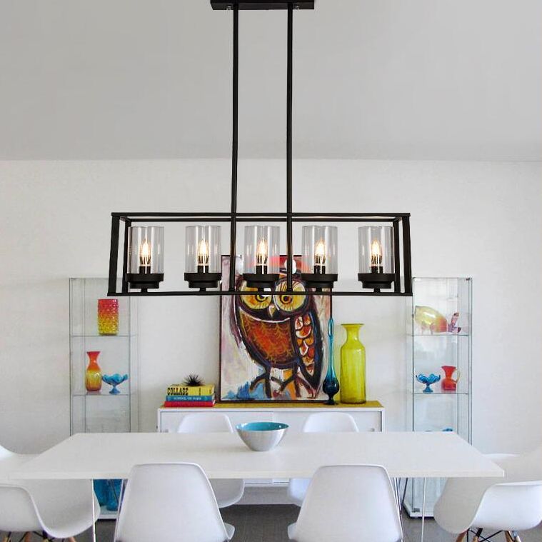 Glass Island Linear Pendant Industrial-Style Black Dinning Room Island Pendant Chandelier
