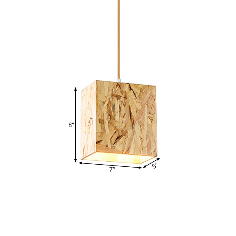 Cube Stranded Wood Ceiling Light Simple 1 Bulb Beige Hanging Light Fixture over Dinette