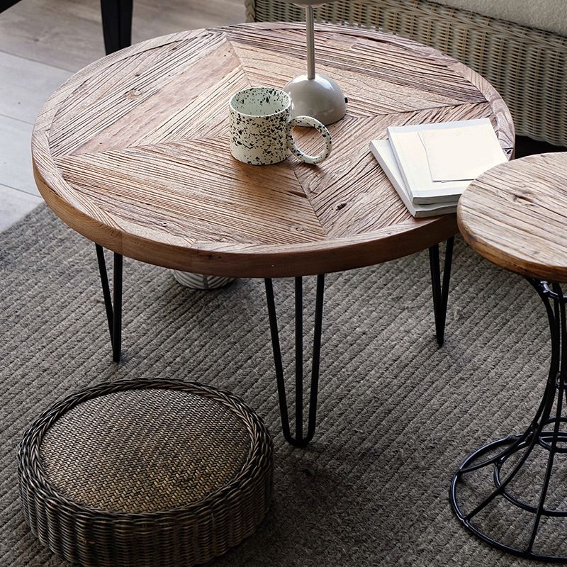 Mid-century Modern Cocktail Table Brown Elm Wood Top Metal Base Round/square Coffee Table