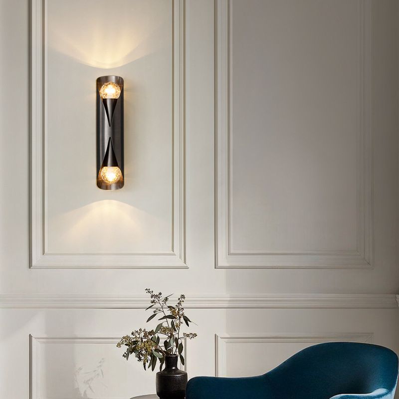 Solid Brass Wall Light Post Modern Tube Shape Wall Mounted Sconce with 2 Lights