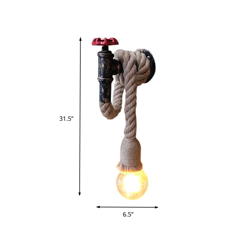 1 leichte verstellbare Seilwandlampe mit offener Glühbirne und Wasserhahn Bauernhaus antike Bronze -Eisenwand -Halterung Licht