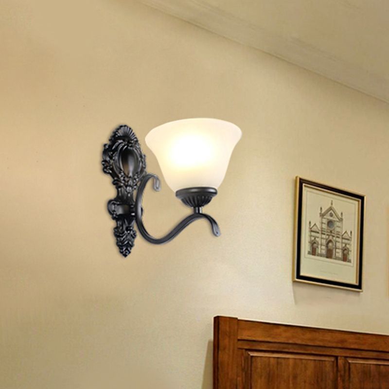 Black Wall Mount Light Traditional Cream Glass Flared Shape Wall Light Fixture for Living Room