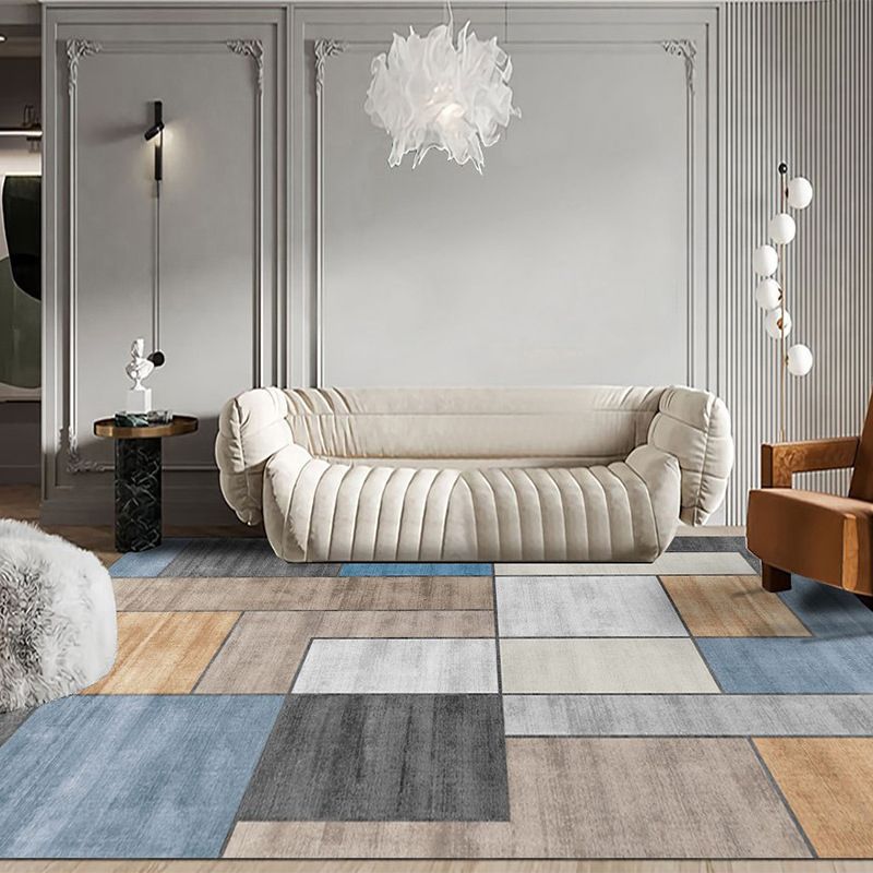 Brown Modern Rug Polyester Square Rug Non-Slip Backing Rug for Living Room