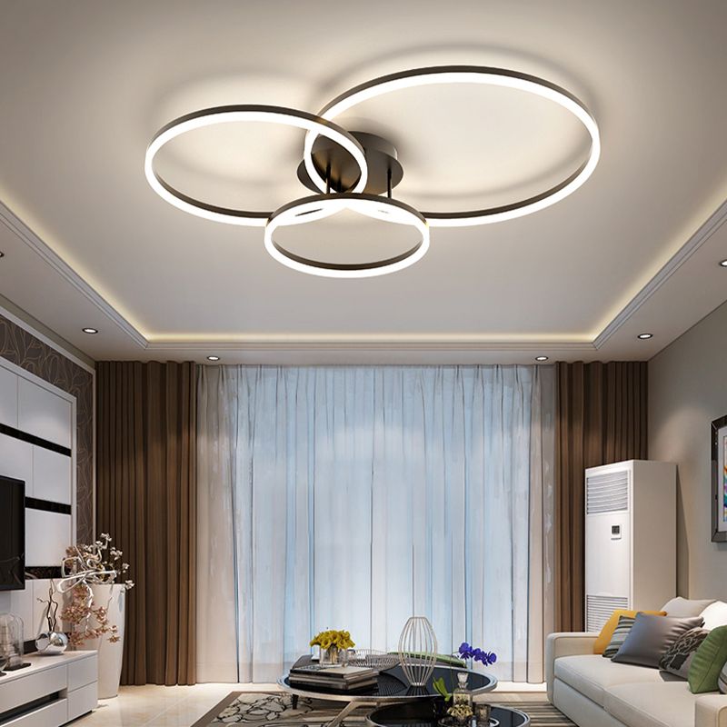 LED Circle 2 / 3 - Light Semi Flush Mount Metal and Acrylic Black Ceiling Semi Flush