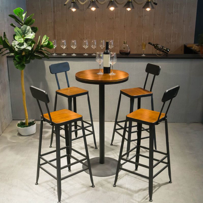 Industrial Circular Solid Wood Bar Table Set 1/2/3/5 Pieces Counter Table with High Stools