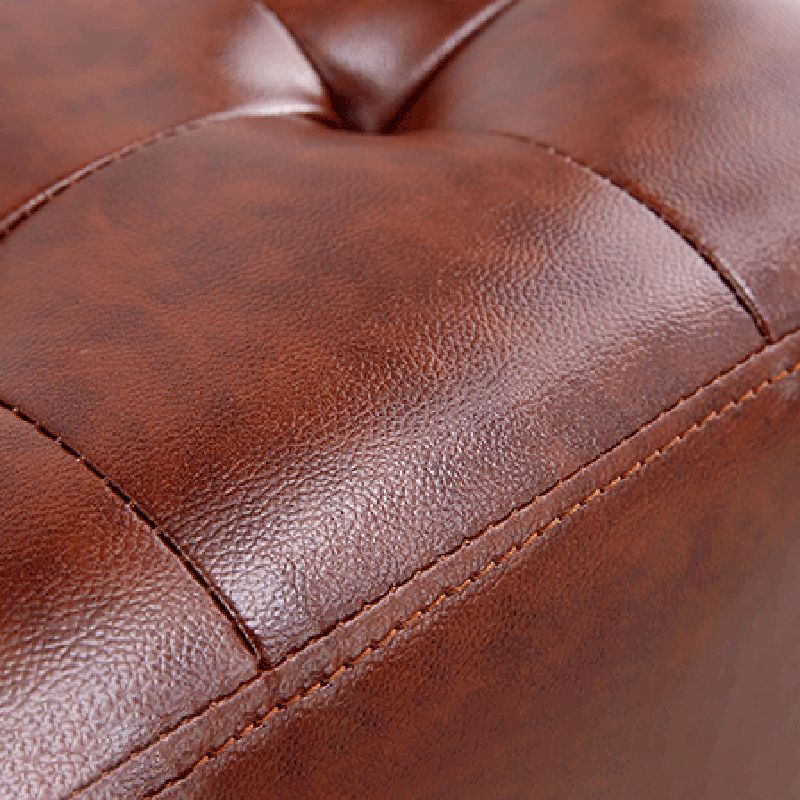 Mid-Century Modern Plain Boucle Square Pouf PU Leather Tufted Ottoman Footrest