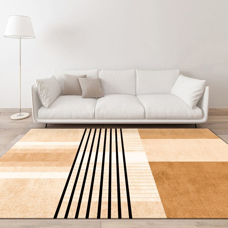 Black Modern Indoor Rug Polyester Striped Indoor Rug Non-Slip Backing Rug for Living Room