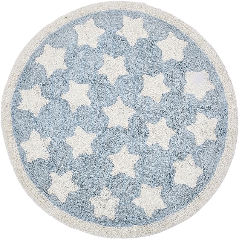 Kids Child's Room Rug in Blue Geometric Star Print Rug Polyester Pet Friendly Washable Area Rug