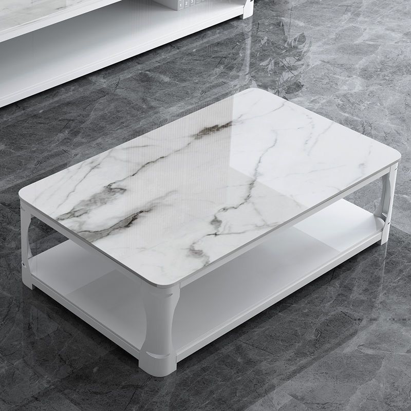 Glass Open Shelf Cocktail Table Minimalist Rectangle Coffee Table