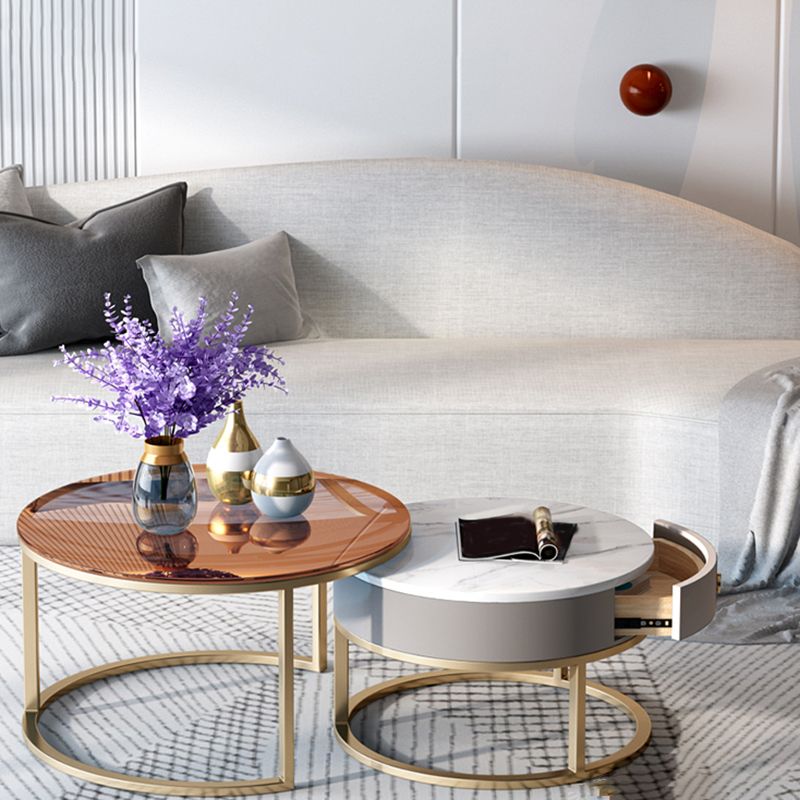 Round Nesting Coffee Table Set Round Frame Coffee Table with Drawer