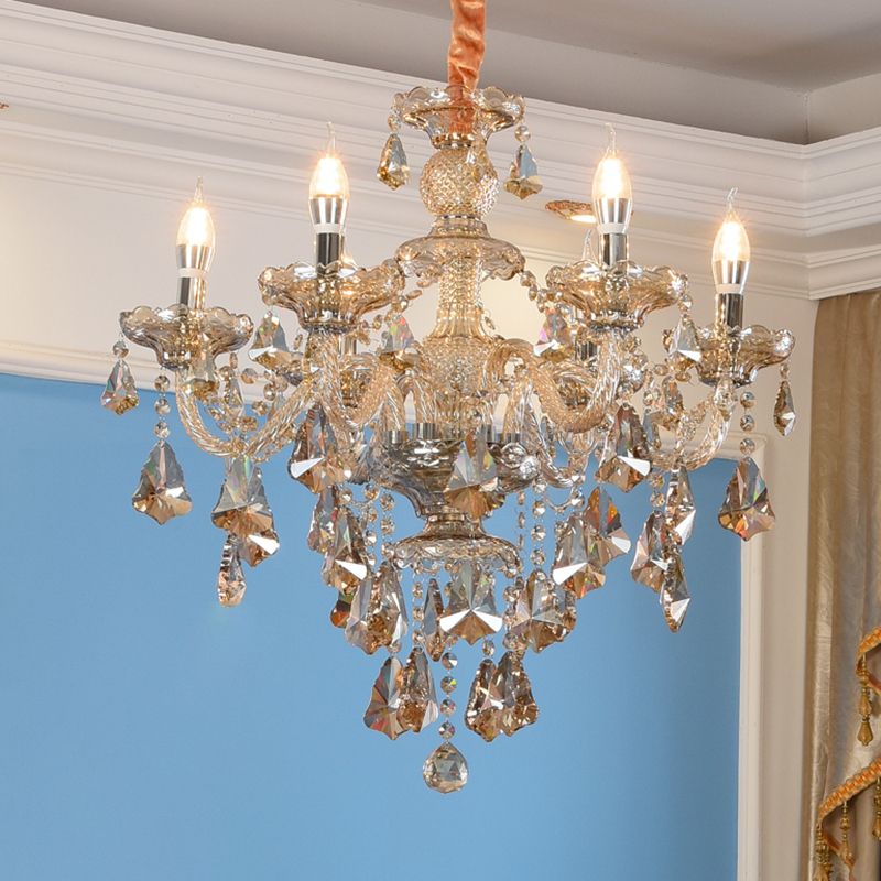 Gold Beveled K9 Crystal Suspension Lamp Candelabra Traditional Style Ceiling Lamp for Bedroom