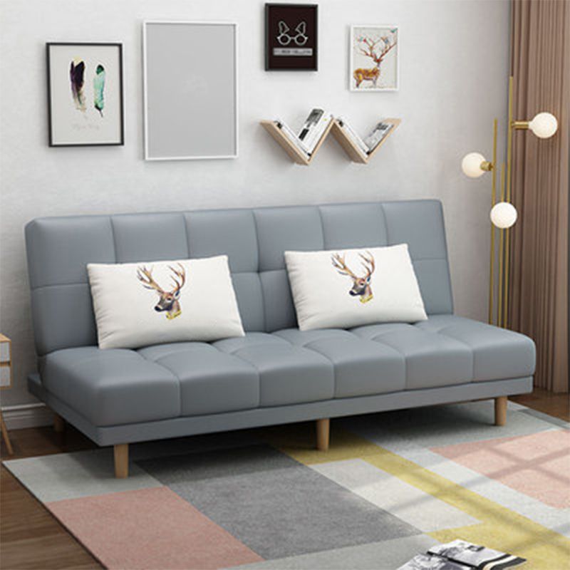 Scandinavian Biscuit Back Settee Armless Faux Leather/Cotton Blend Couch
