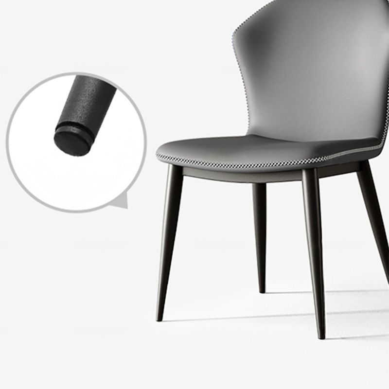 Industrial Wing Back Side Chair Leather Armless Dining Chair with Metal Base