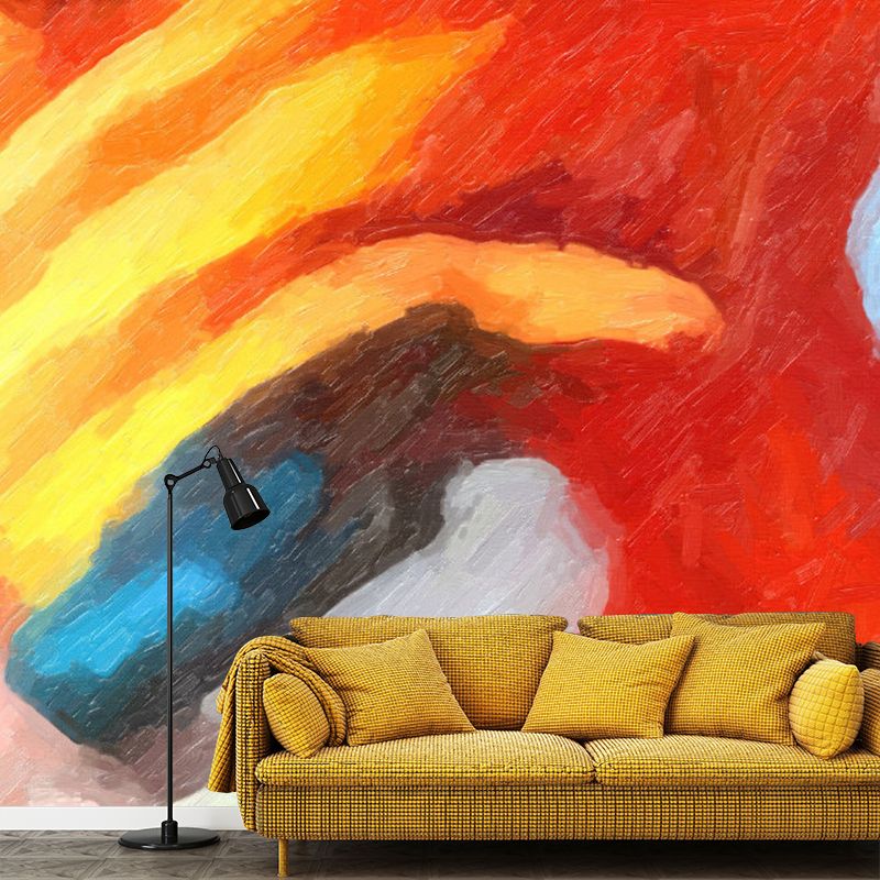 Whole Art Deco Mural Wallpaper Red-Yellow-Blue Oil Drawing Wall Covering, Custom Made