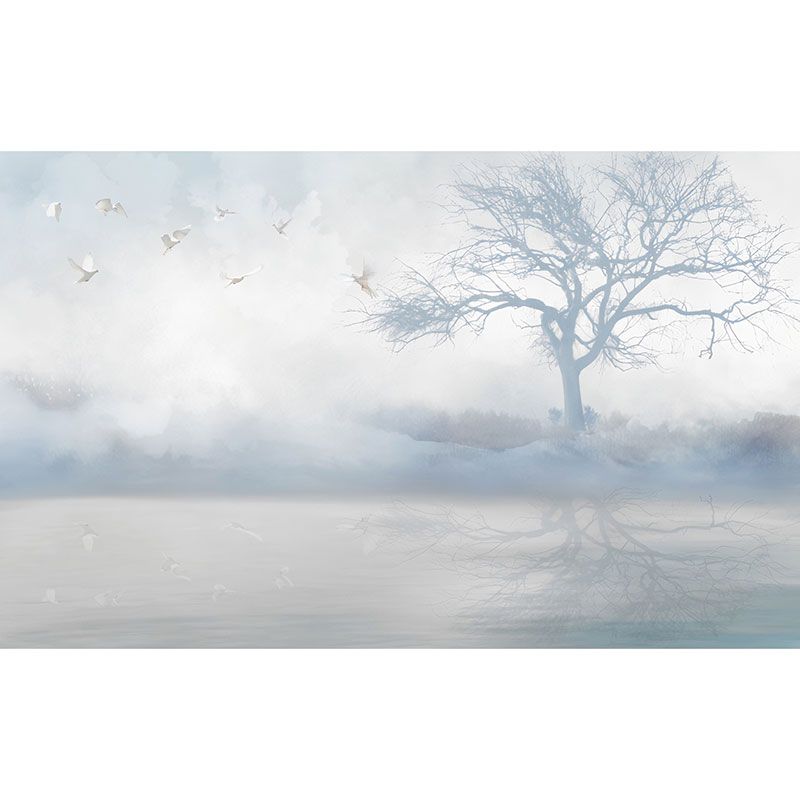 Full Contemporary Wall Mural Decal in Pastel Color Misty Tree Wall Covering, Custom Size Available