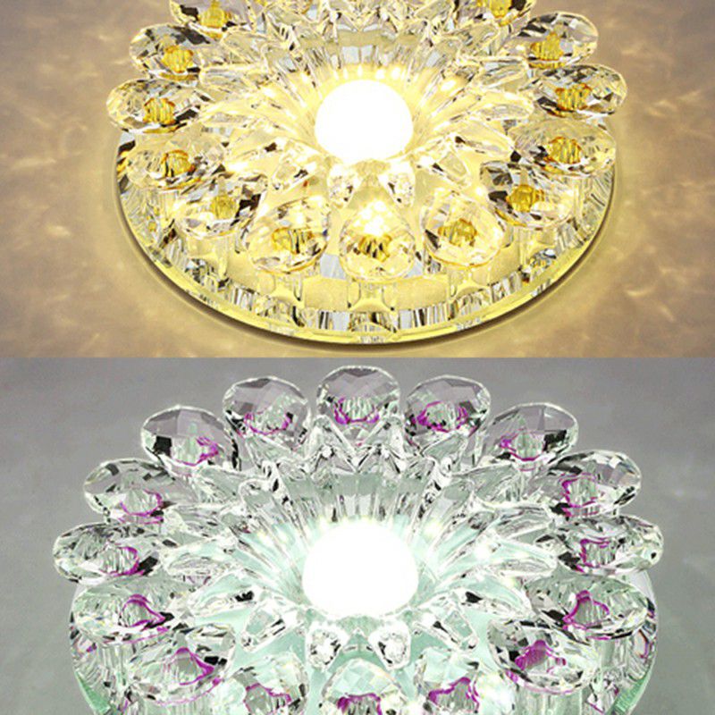 Plafonnier LED en cristal moderne à montage encastré, fleur violette, pour couloir